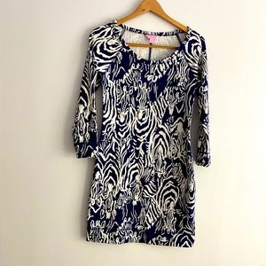 Navy Lilly Pulitzer dress with 3/4 sleeves and octopus print